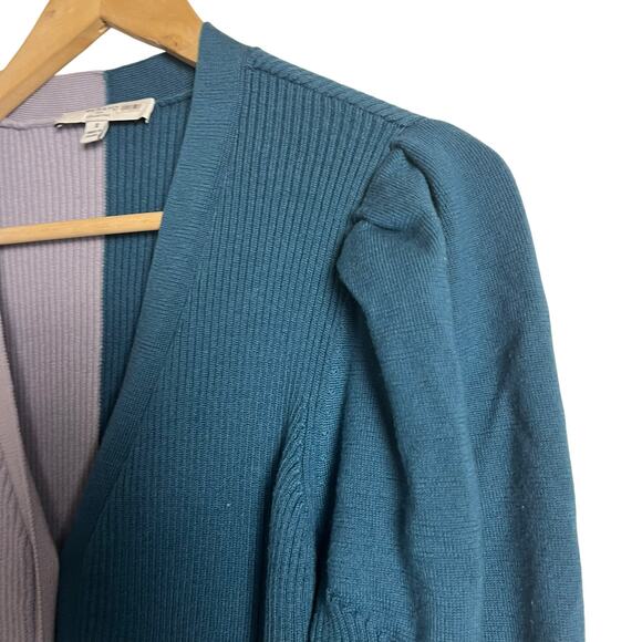 Busayo Ribbed Two-Tone Blue Purple Long Sleeve Sweater Midi Dress Size Small - Picture 11 of 16